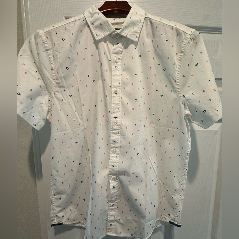 Men's White Patterned Short Sleeve Shirt
